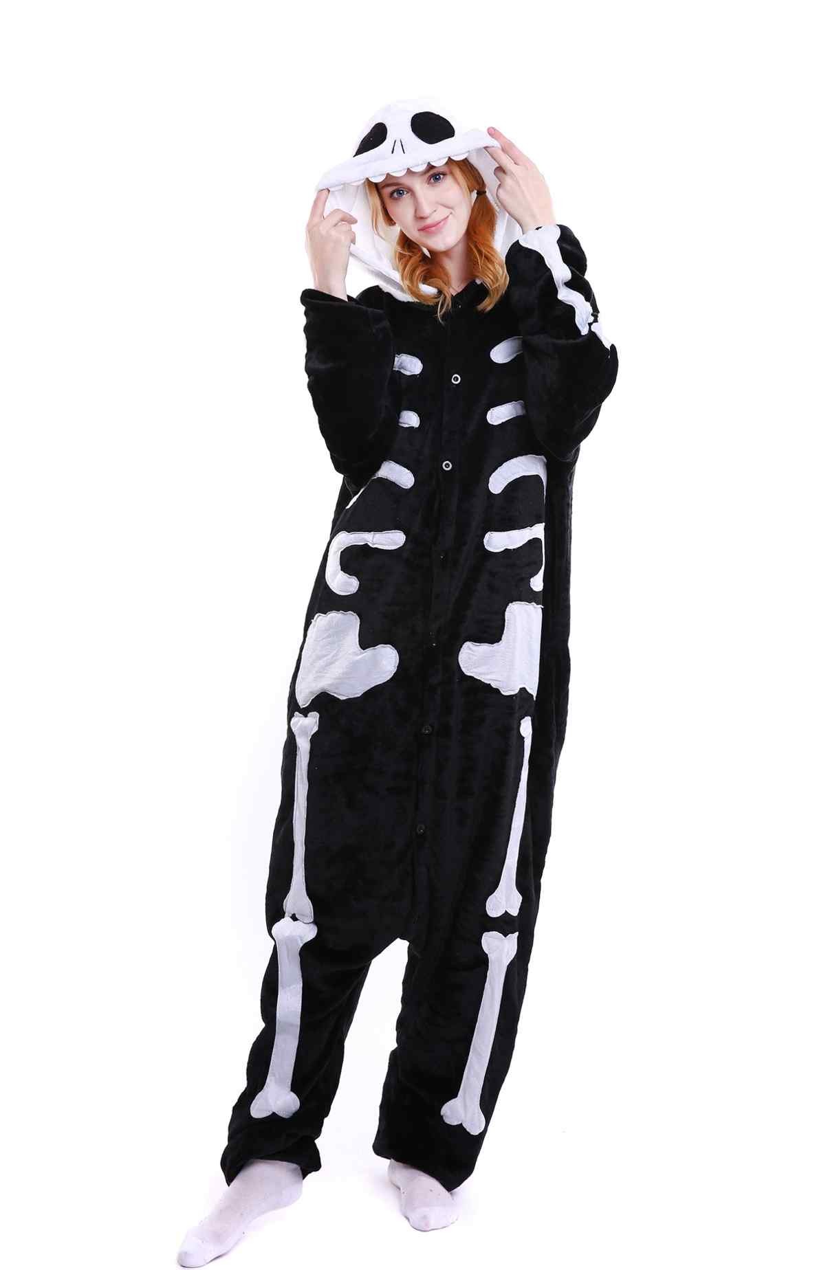Buy Kigurumi Black White Skull Onesies Animal Pajamas For Adults in ...
