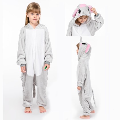 Grey Elephant Onesie Kigurumi Pajama Animal Costume For Kids